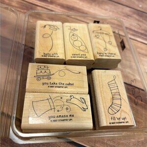 2007 STAMPIN' UP! EVENT FULL WOOD MOUNTED RUBBER STAMP SET OF 6 HOLIDAYS LOVE
